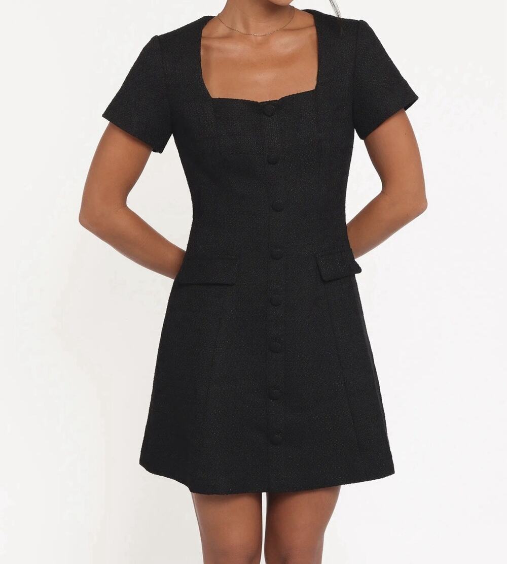 Petal + Pup Black Sutton Tweed Minidress Size US 4 Classy Dress (AN28)